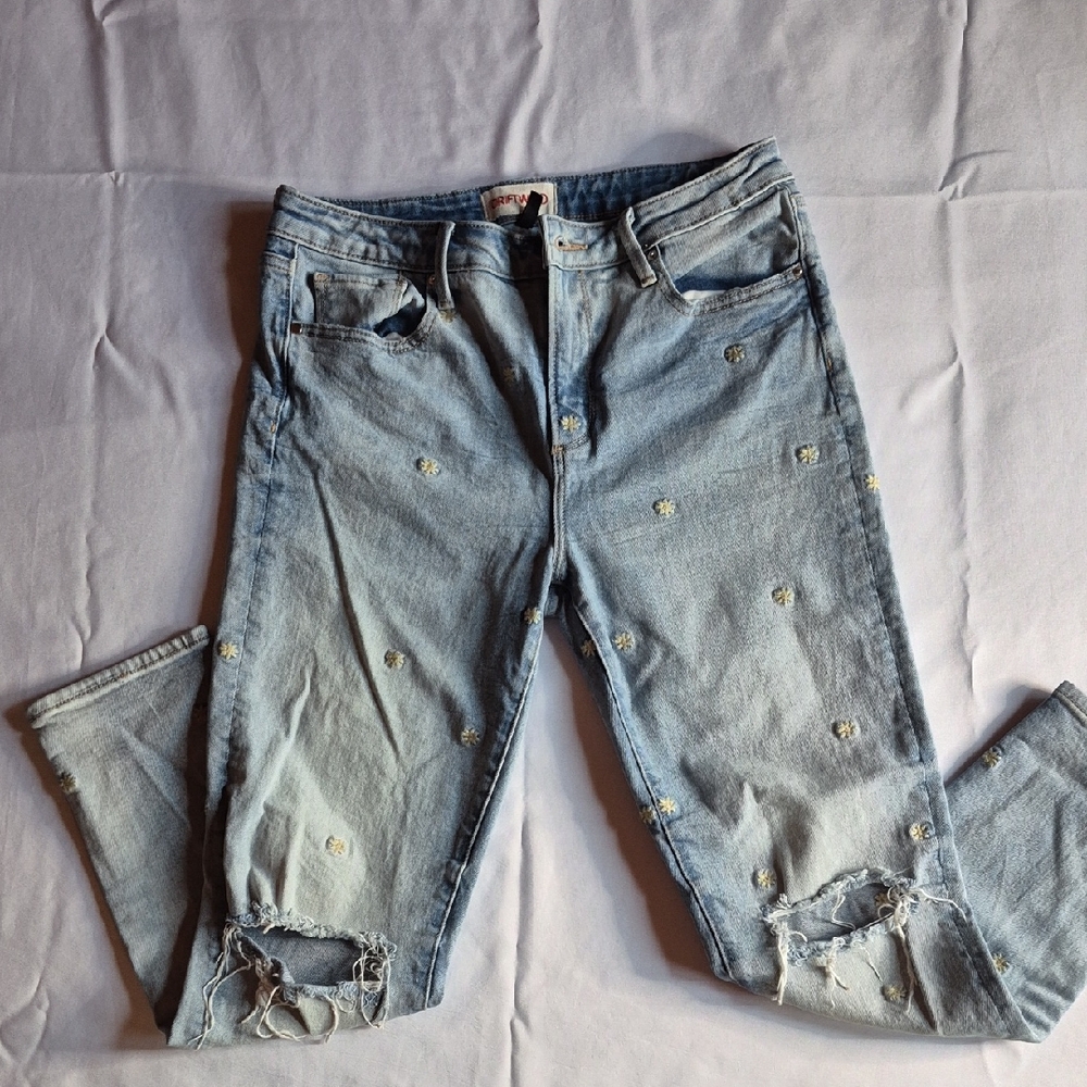 DRIFTWOOD Blue Ankle Cropped Jeans with Distressed Details Size 28W And 27L